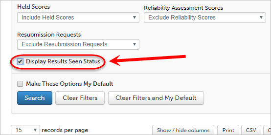 Display Results Seen Status checkbox ticked and circled.