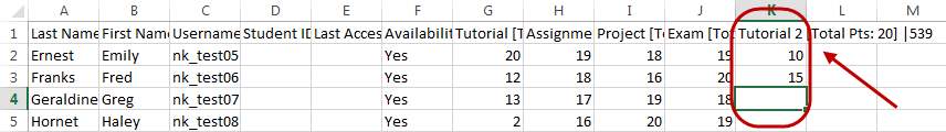 enter marks in column 