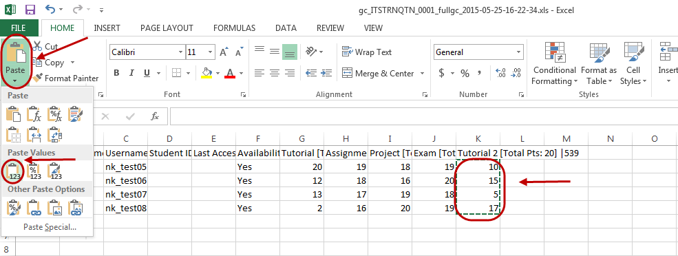 paste values