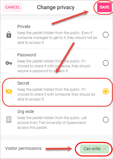 secret privacy settings can write