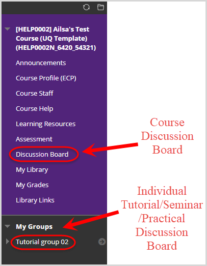 access tutorial discussion boards from groups in course menu
