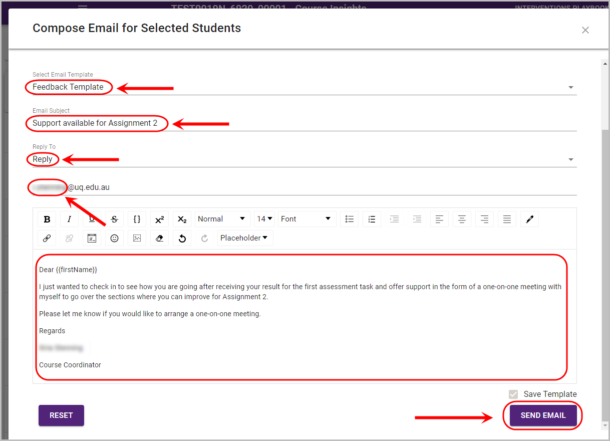 email students in course insights