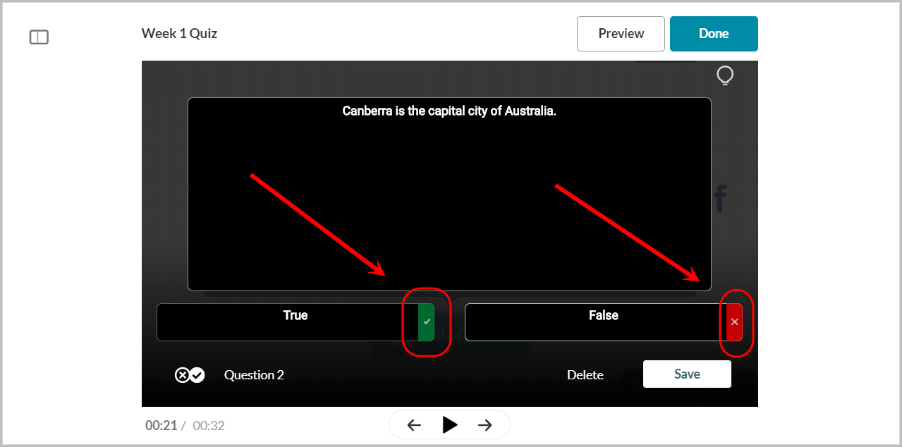 green tick and red cross icons selected