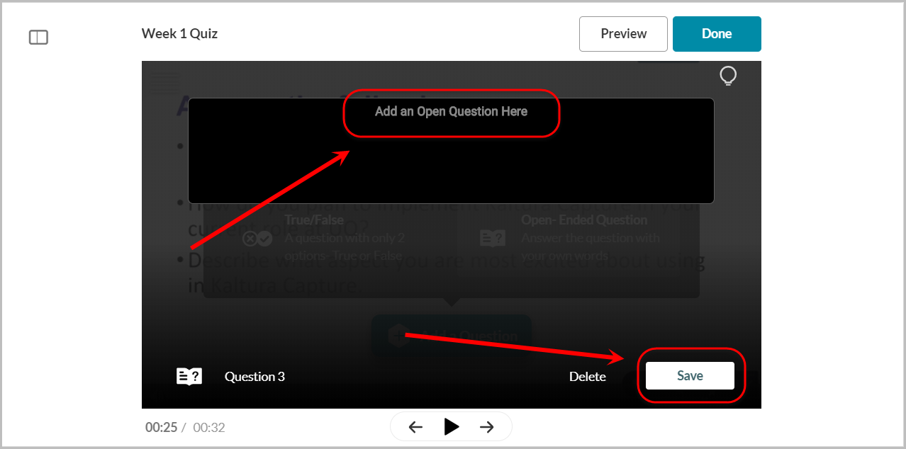 add a question here textbox selected, save button selected