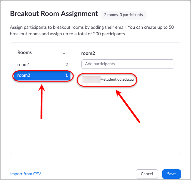 Room circled as well as an example email address