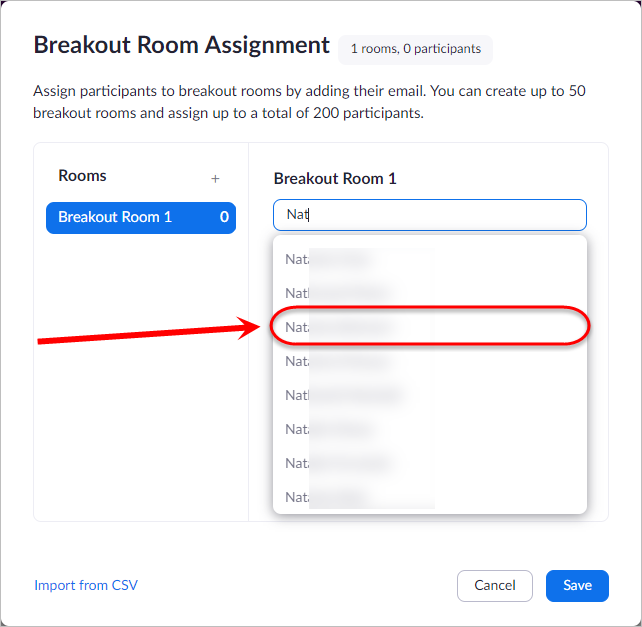 Participant name circled