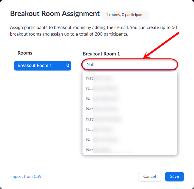 Add participants box circled