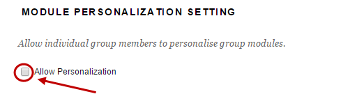 Module personalization setting with circle around checkbox