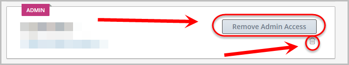bin icon and remove admin access button selected