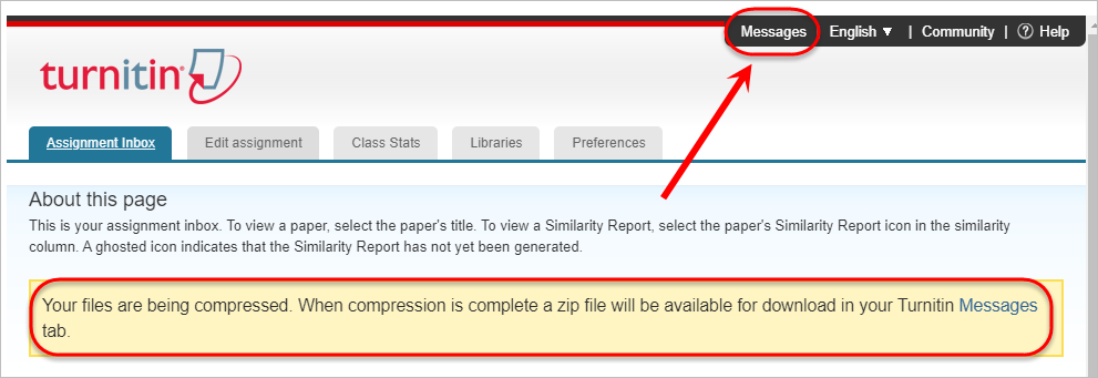 Message and messages at top of page circled