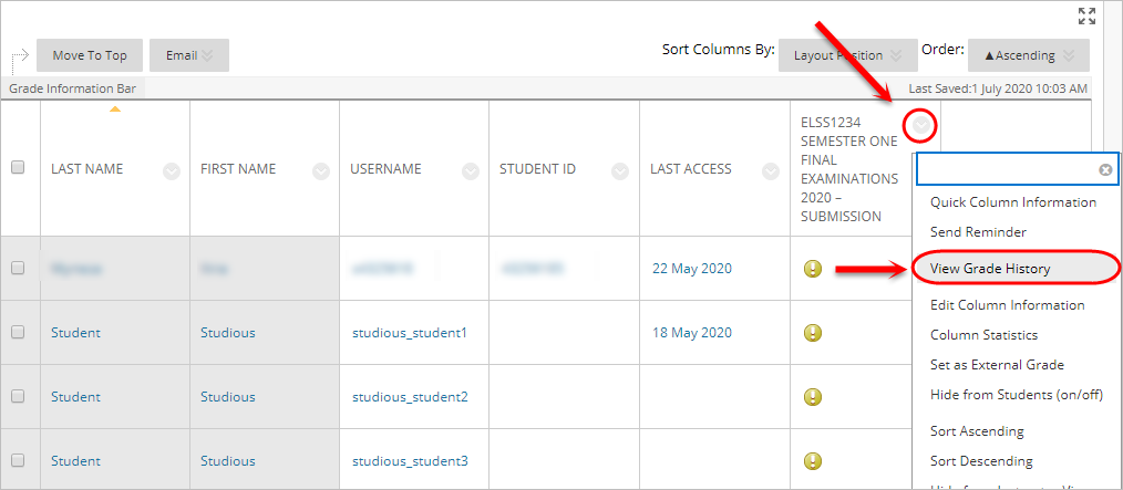 column grade history