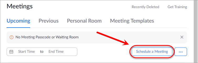 Schedule a meeting button circled