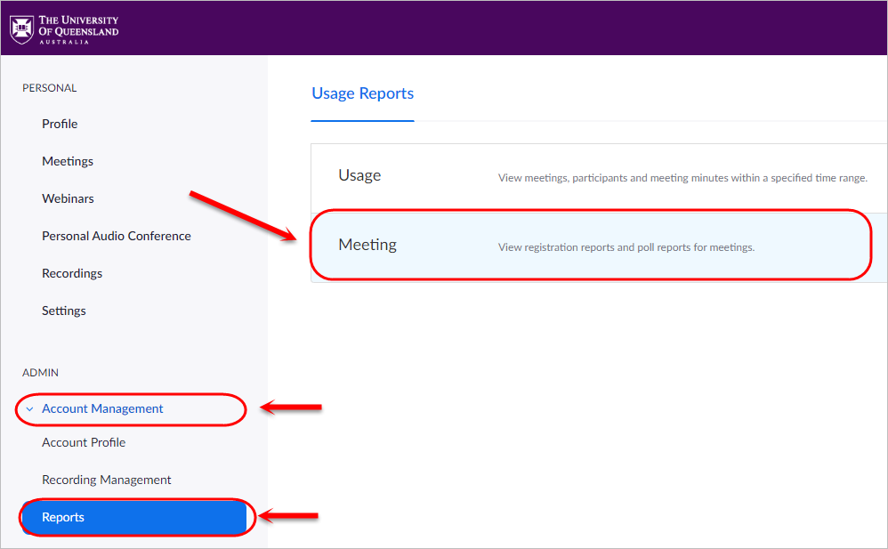 report tab and meeting option