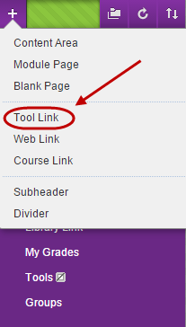 Plus button drop down menu with Tool link circled