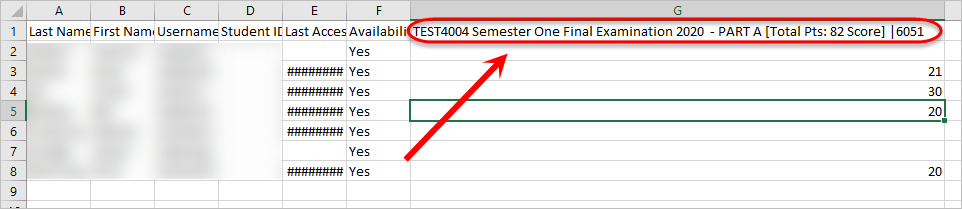 Cell G1 circled on spreadsheet
