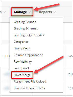 Manage and SiNet merge circled.