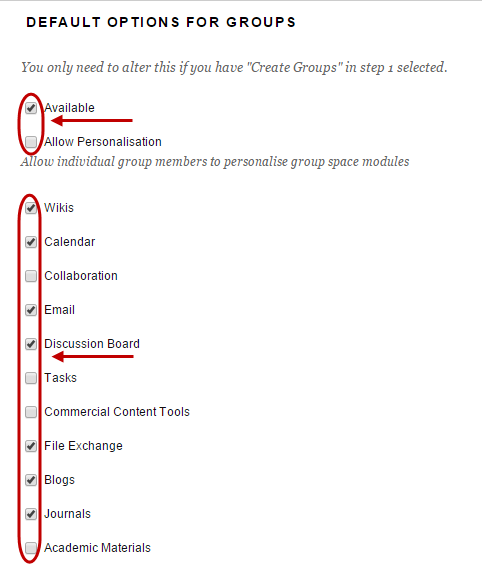 Default options for groups 
