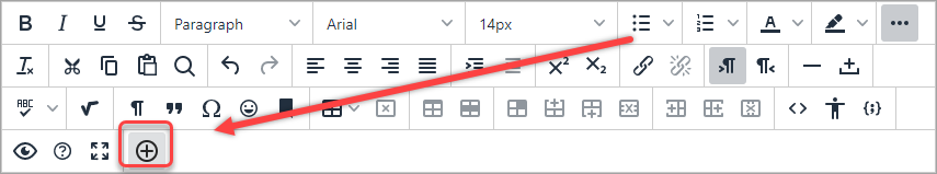 text editor, add content button selected