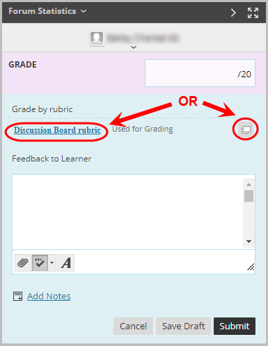 rubric link and rubric icon selected