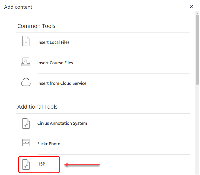 h5p in additional tools