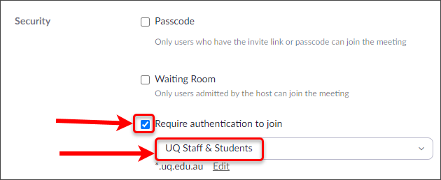 Require authentication to join settings circled.