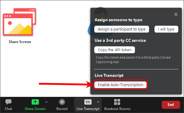 Enable Auto-Transcription button circled