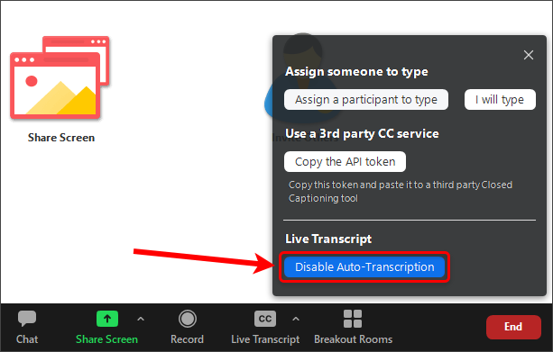 Disable Auto-Transcription button circled