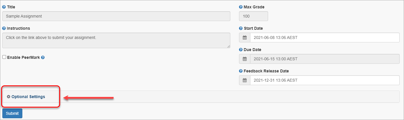 optional settings in turnitin