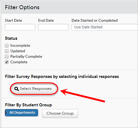 Select Responses button circled.