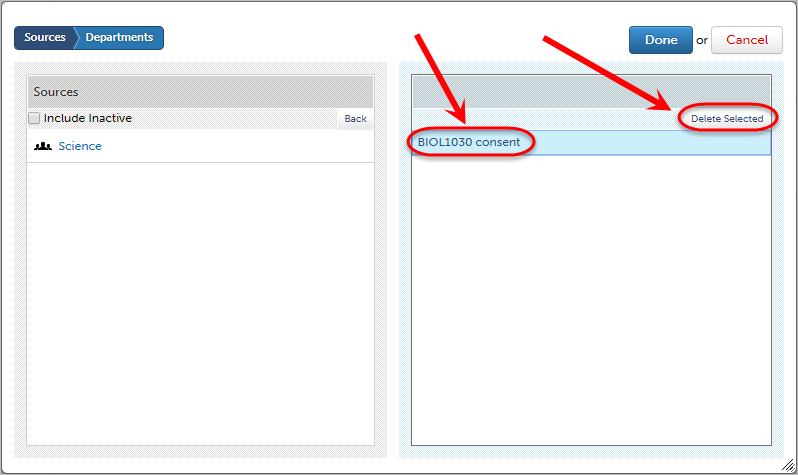Group and delete selected button circled.